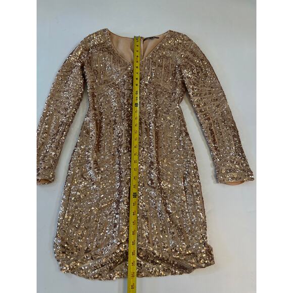 Gianni Bini Pink Gold Sequin Long Sleeve Bodycon Mini Dress Small Cocktail - Picture 13 of 15